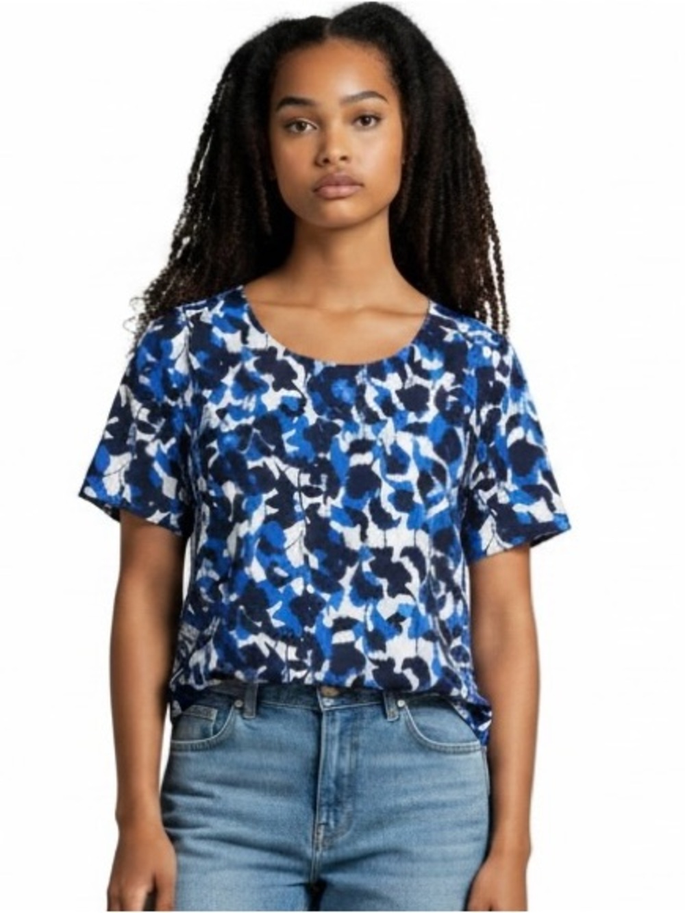 I Crew Women's Blue Floral Short-Sleeve Blouse size M
